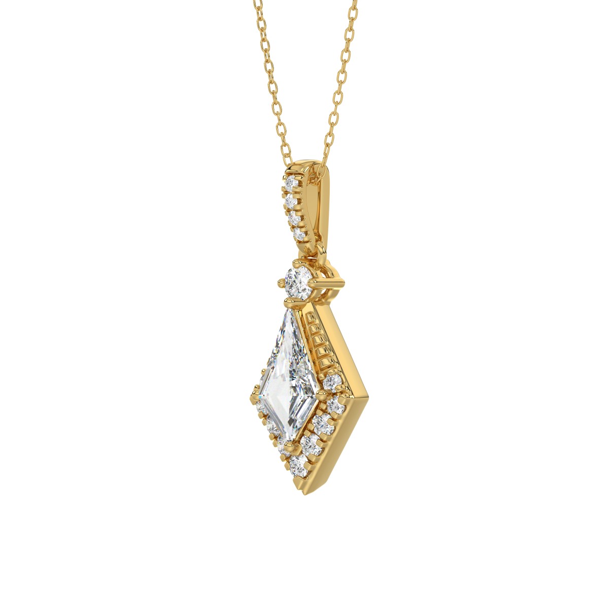 14K YELLOW GOLD 1 1/4CT ROUND/KITE STEP CUT DIAMOND LADIES PENDANT