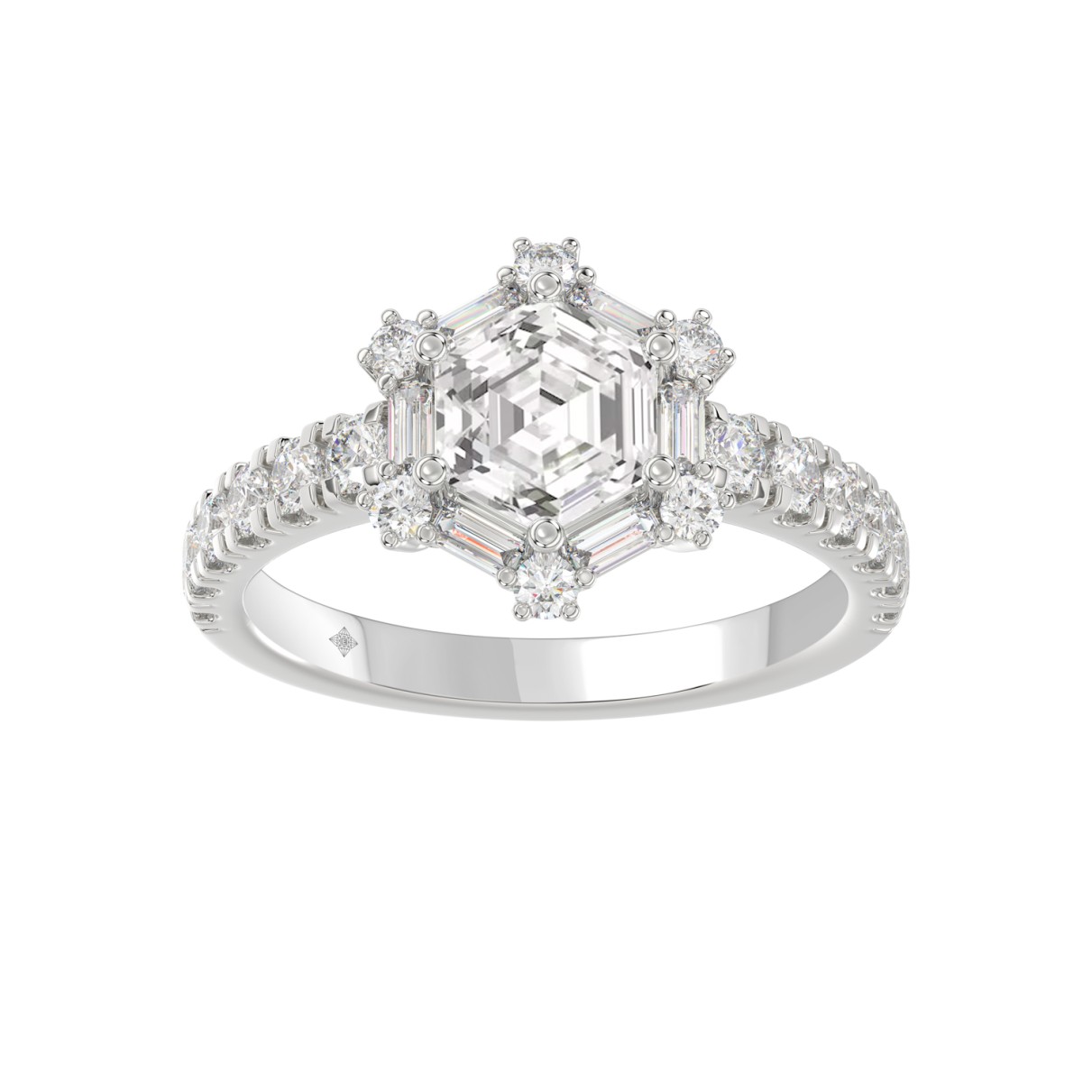 14K WHITE GOLD 1 3/4CT ROUND/BAGUETTE/HEZAGON STEP...