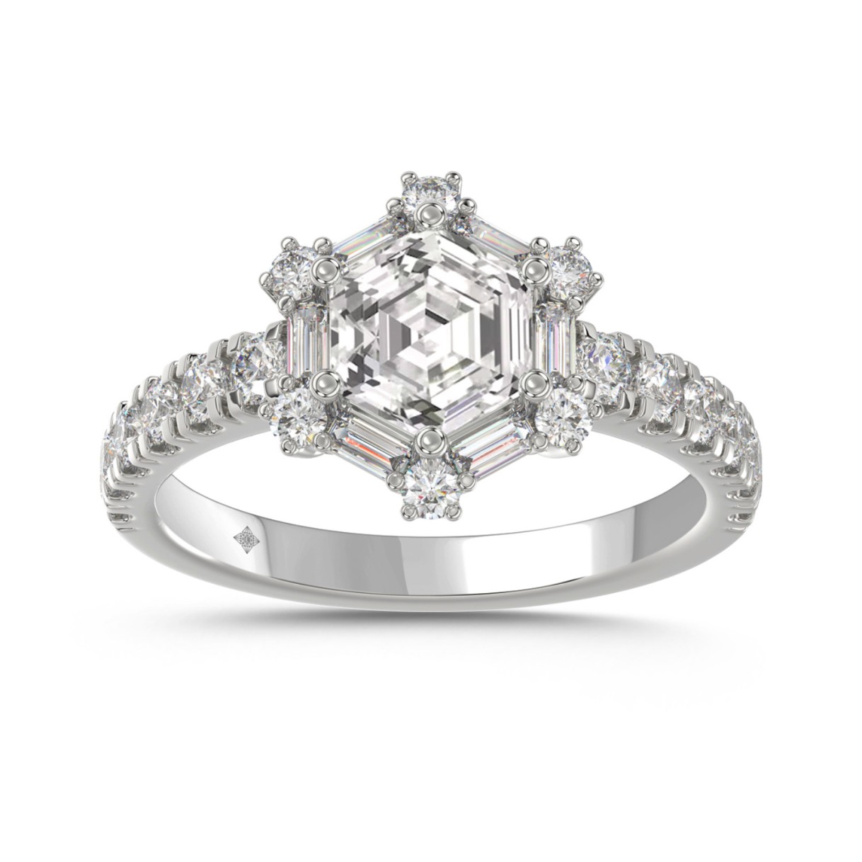 14K WHITE GOLD 1 3/4CT ROUND/BAGUETTE/HEZAGON STEP...