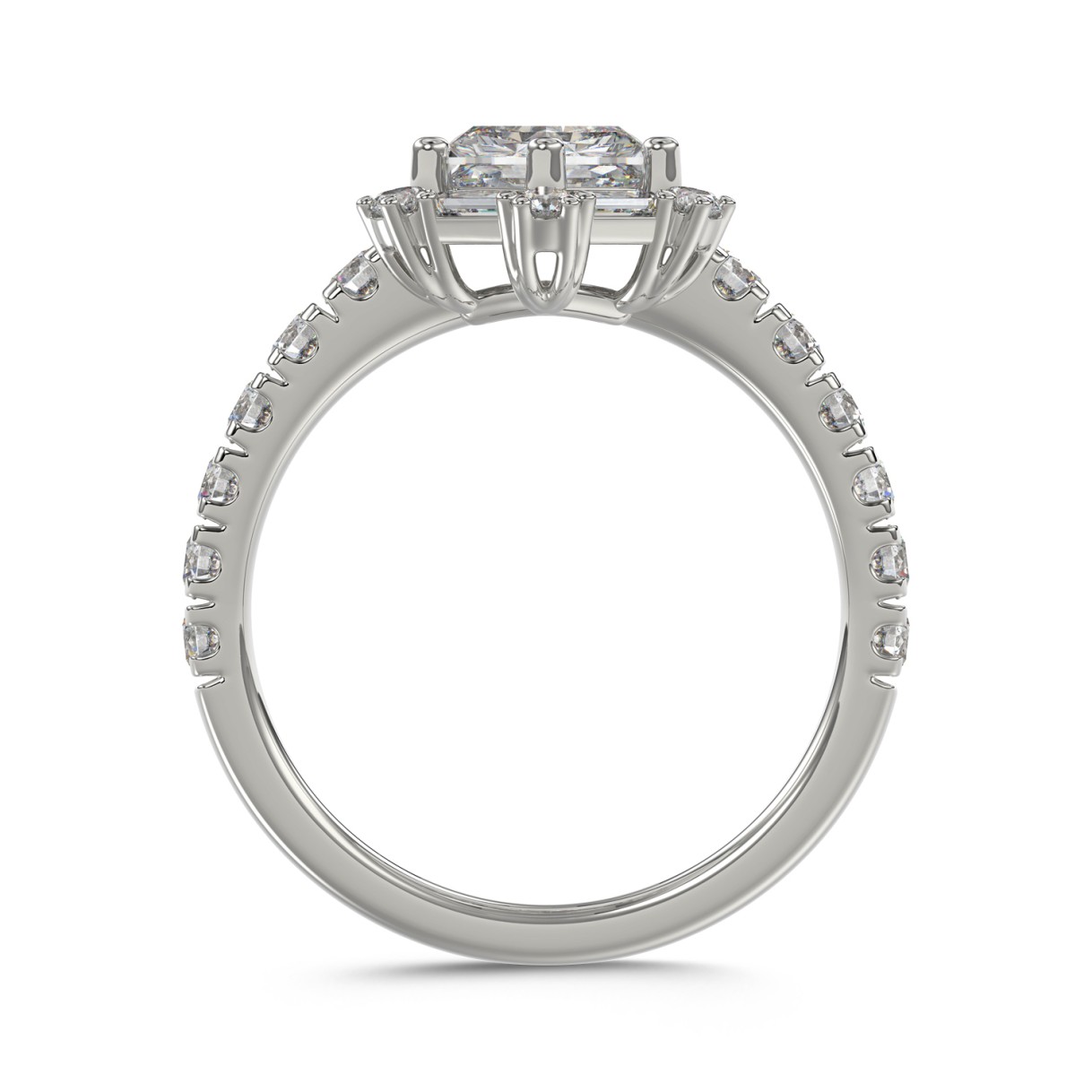 14K WHITE GOLD 1 3/4CT ROUND/BAGUETTE/HEZAGON STEP CUT DIAMOND LADIES RING