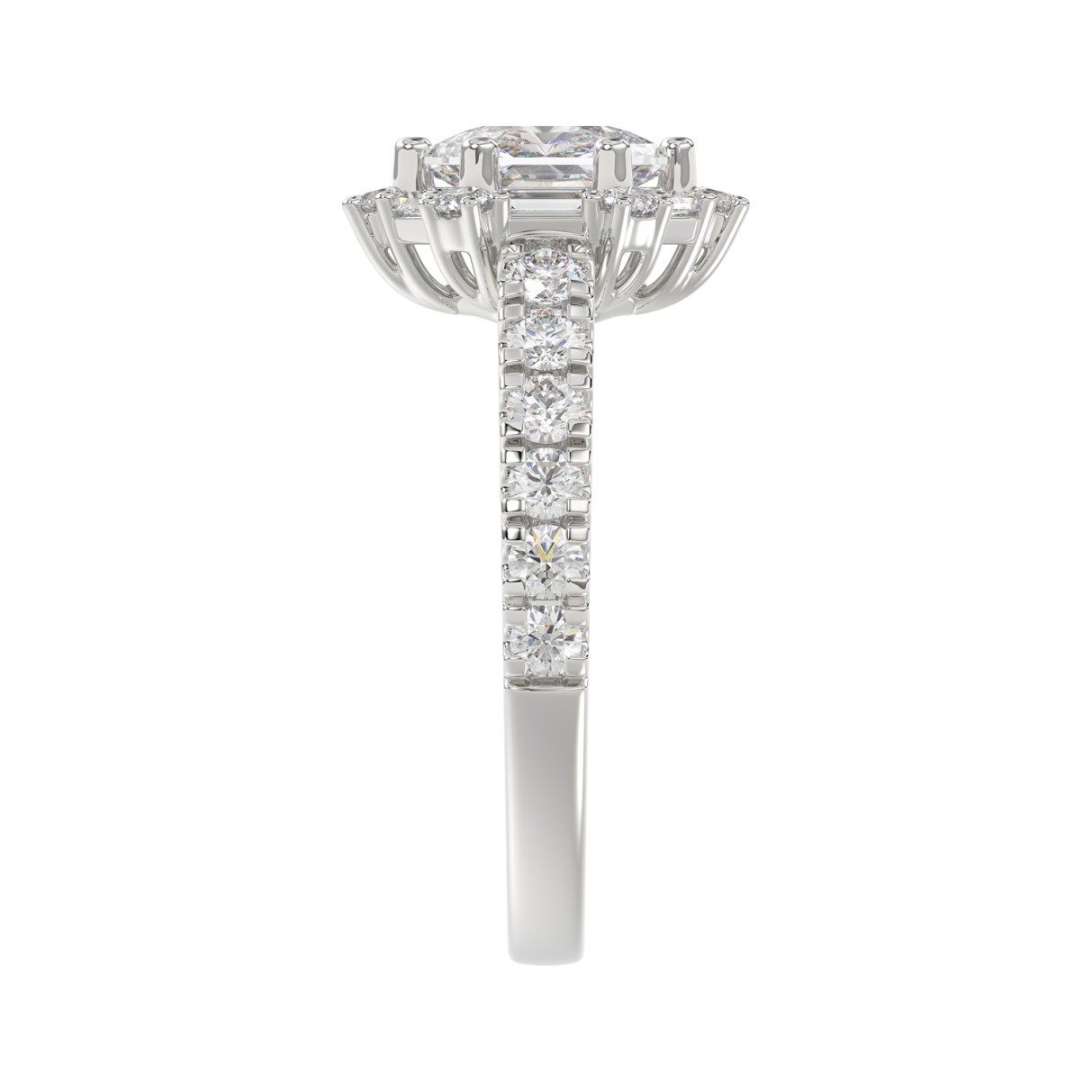 14K WHITE GOLD 1 3/4CT ROUND/BAGUETTE/HEZAGON STEP CUT DIAMOND LADIES RING