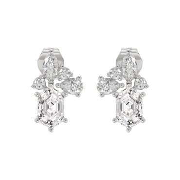 14K WHITE GOLD 1 1/2CT ROUND/MARQUISE/PEAR/HEXAGON STEP CUT LADIES EARRINGS