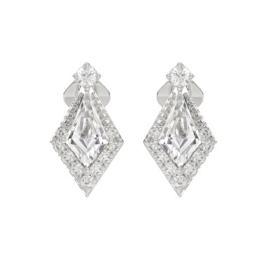 14K WHITE GOLD 1 1/4CT ROUND/KITE STEP CUT DIAMOND LADIES EARRINGS
