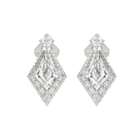 14K WHITE GOLD 1 1/4CT ROUND/KITE STEP CUT DIAMOND LADIES EARRINGS