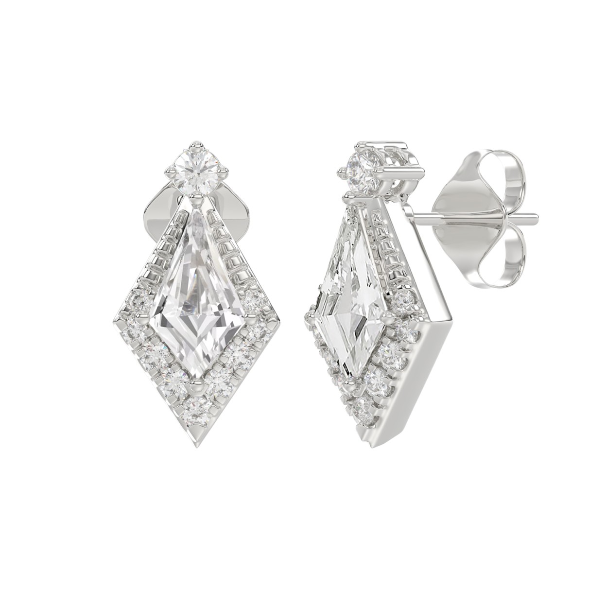 14K WHITE GOLD 1 1/4CT ROUND/KITE STEP CUT DIAMOND LADIES EARRINGS