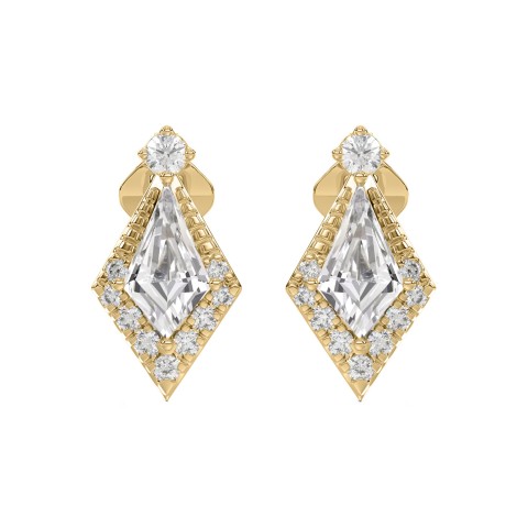 14K YELLOW GOLD 3/4CT ROUND/KITE STEP CUT DIAMOND LADIES EARRINGS