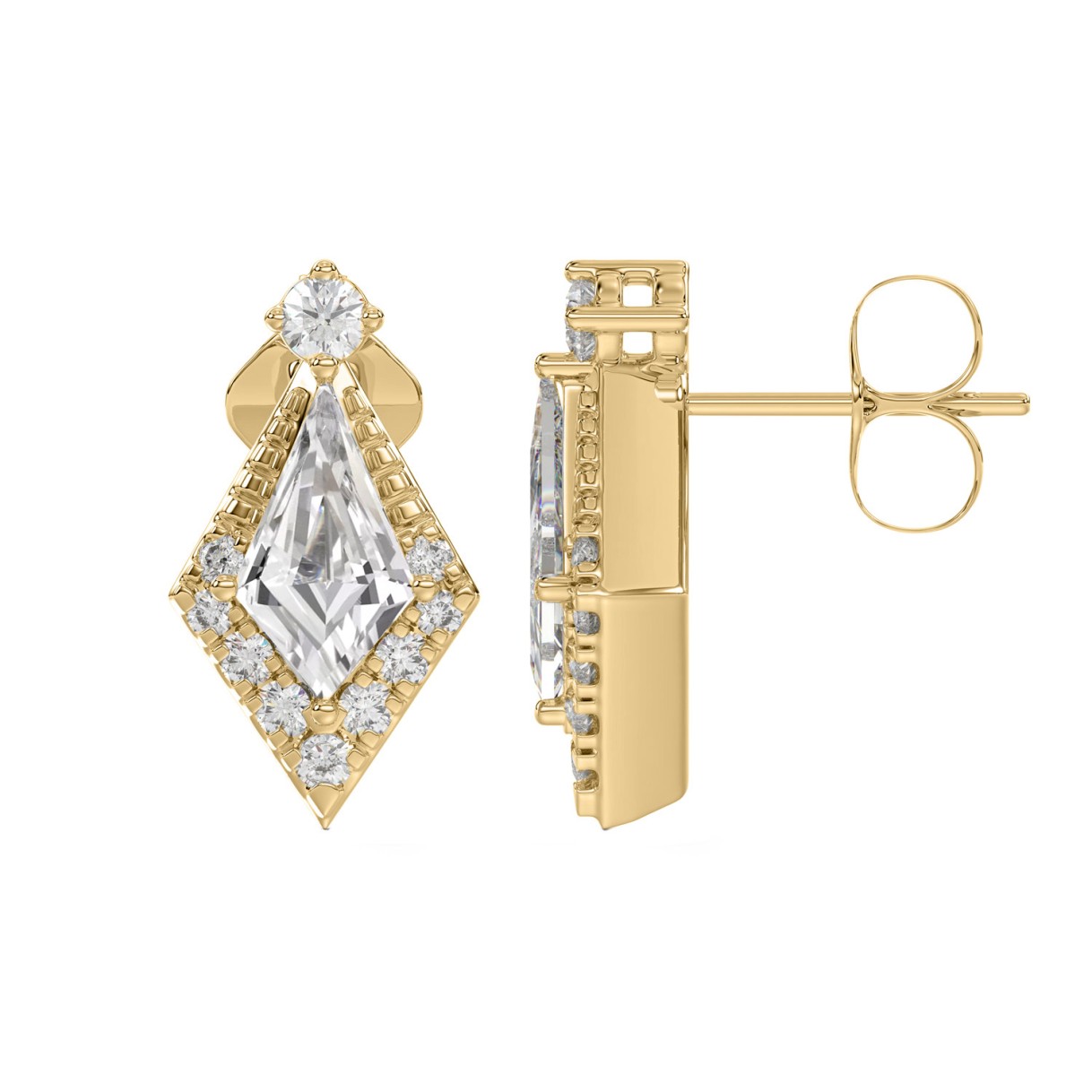 14K YELLOW GOLD 3/4CT ROUND/KITE STEP CUT DIAMOND LADIES EARRINGS