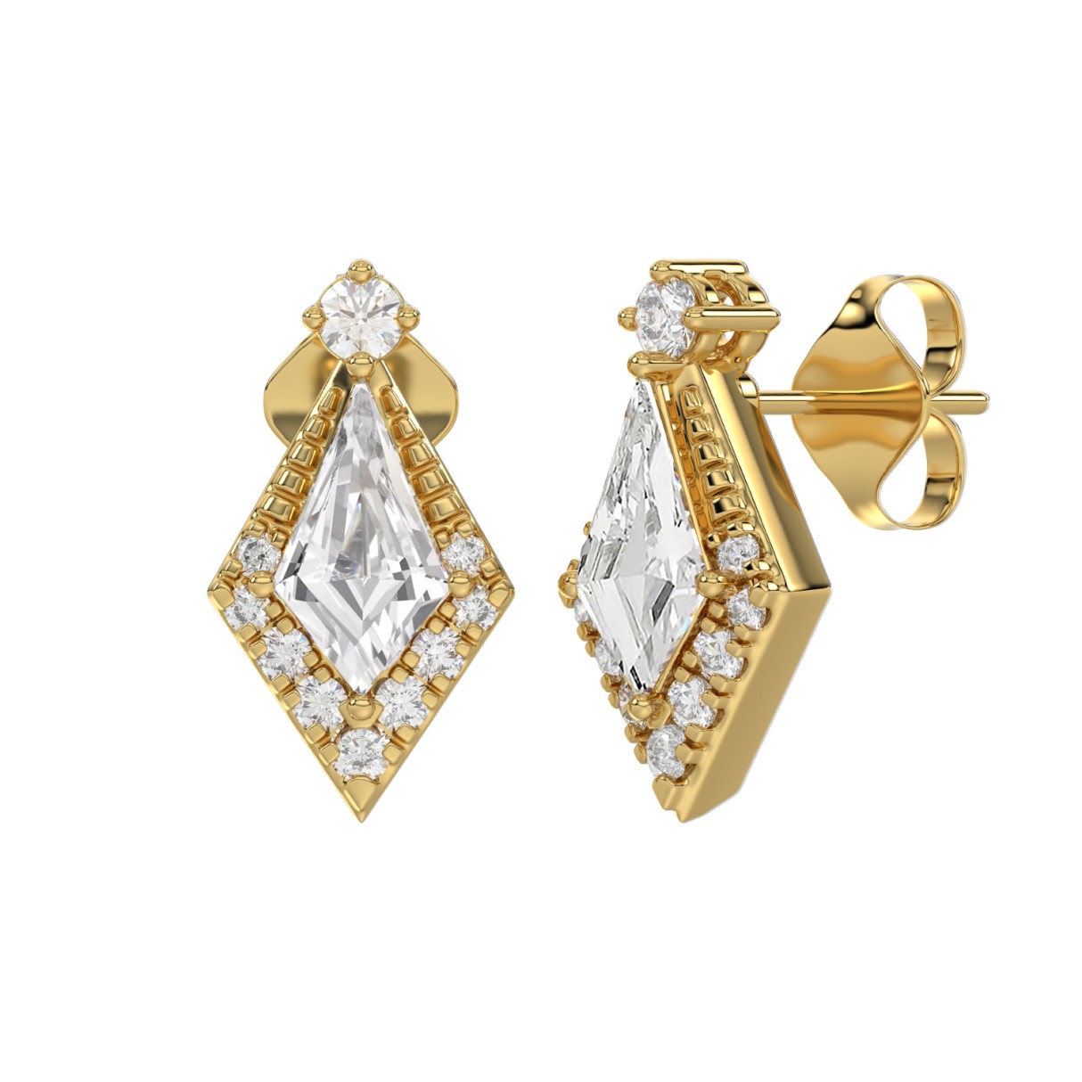 14K YELLOW GOLD 3/4CT ROUND/KITE STEP CUT DIAMOND LADIES EARRINGS