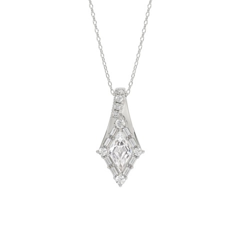 14K WHITE GOLD 1.00CT ROUND/BAGUETTE/KITE STEP CUT DIAMOND LADIES PENDANT