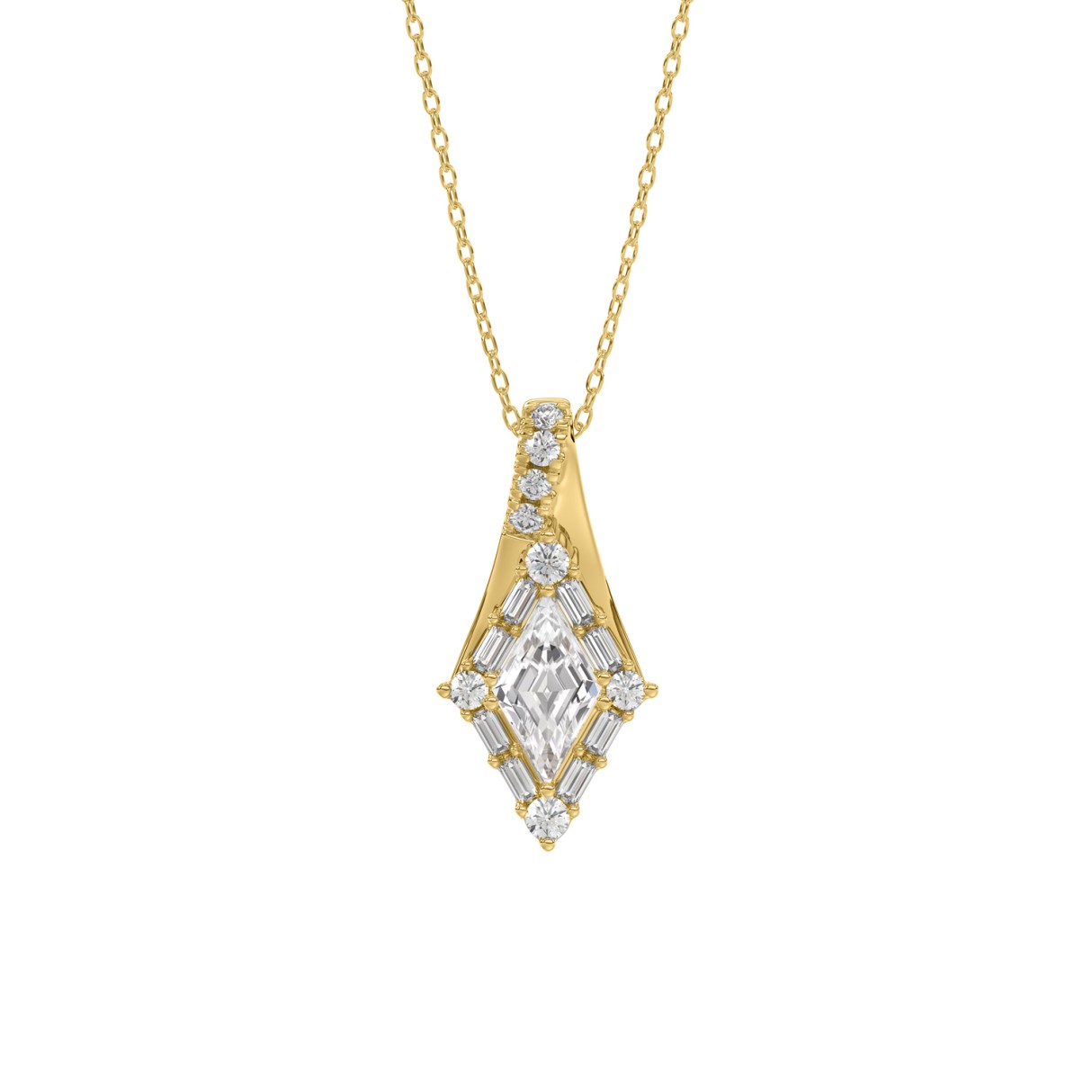 14K YELLOW GOLD 1.00CT ROUND/BAGUETTE/KITE STEP CU...