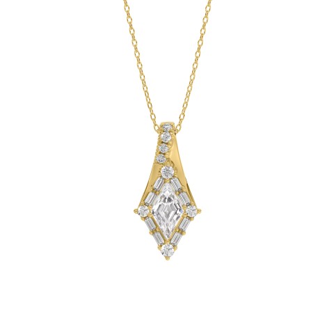 14K YELLOW GOLD 1.00CT ROUND/BAGUETTE/KITE STEP CUT DIAMOND LADIES PENDANT
