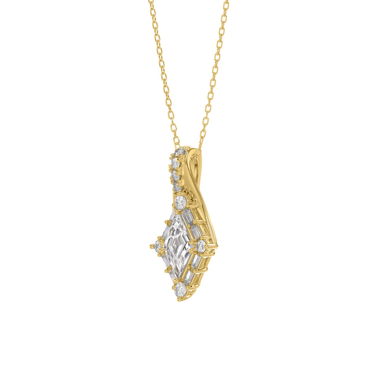 14K YELLOW GOLD 1.00CT ROUND/BAGUETTE/KITE STEP CUT DIAMOND LADIES PENDANT