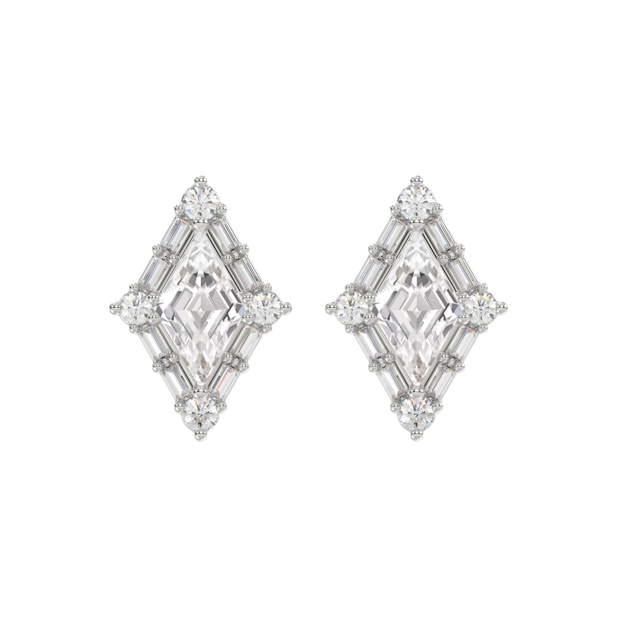 14K WHITE GOLD 1 1/4CT ROUND/BAGUETTE/KITE STEP CU...