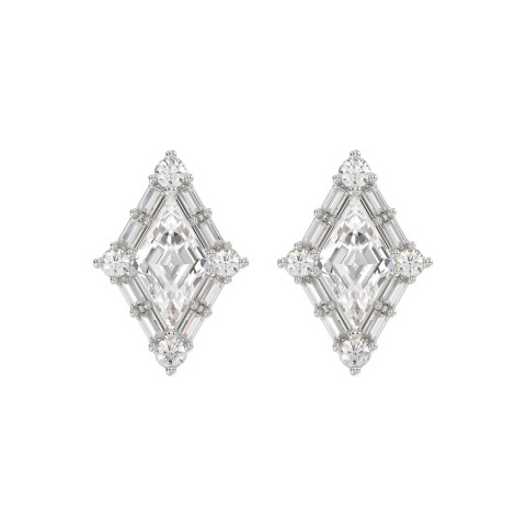 14K WHITE GOLD 1 1/4CT ROUND/BAGUETTE/KITE STEP CUT DIAMOND LADIES EARRINGS