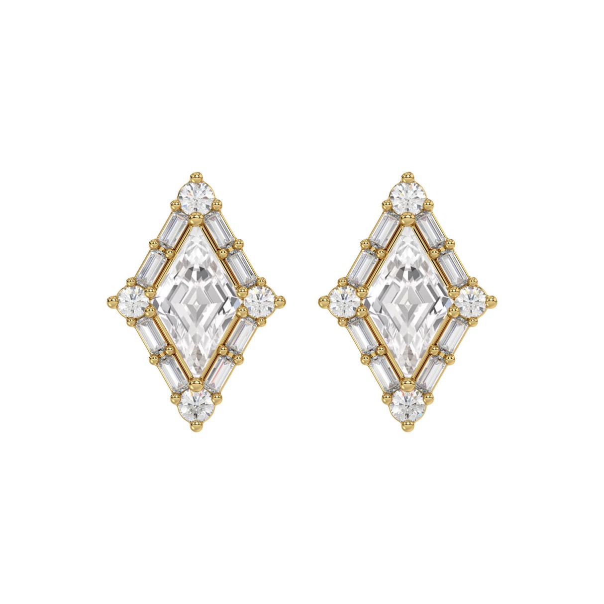14K YELLOW GOLD 1 1/3CT ROUND/BAGUETTE/KITE STEP CUT DIAMOND LADIES EARRINGS