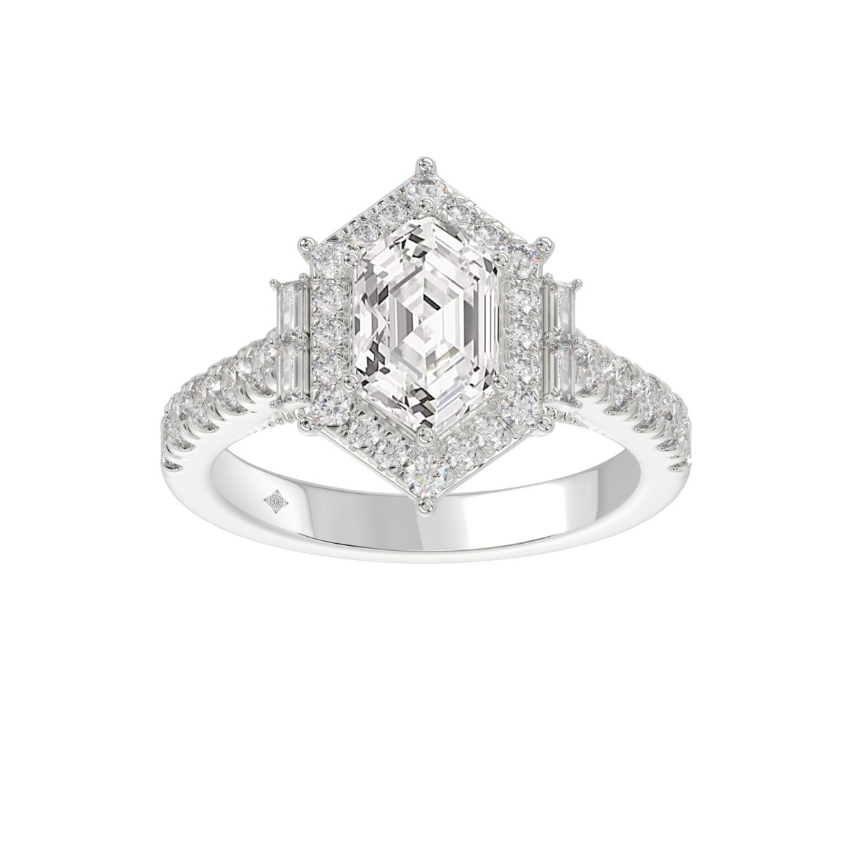 14K WHITE GOLD 2 1/4CT ROUND/BAGUETTE/HEXAGON DIAM...