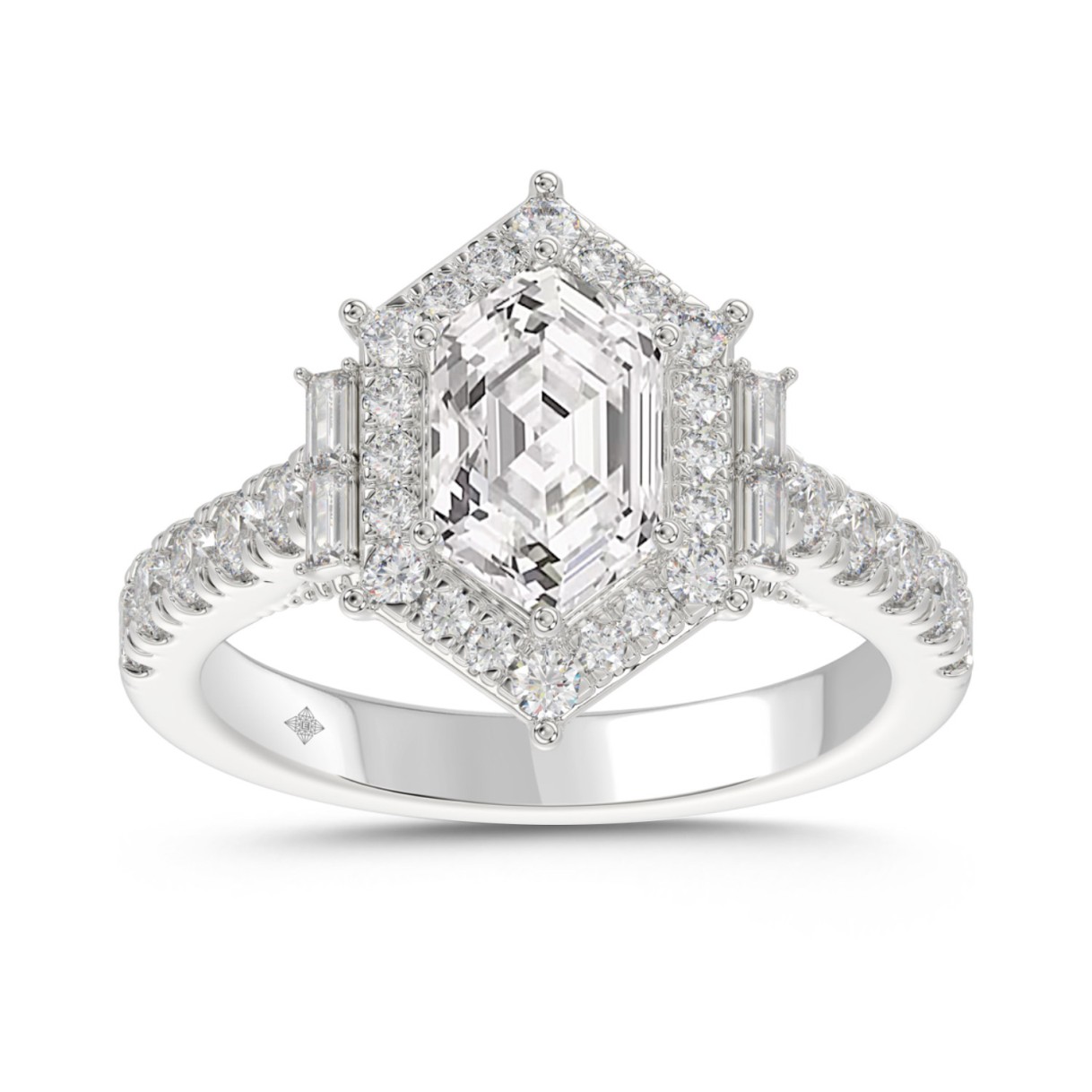 14K WHITE GOLD 2 1/4CT ROUND/BAGUETTE/HEXAGON DIAM...