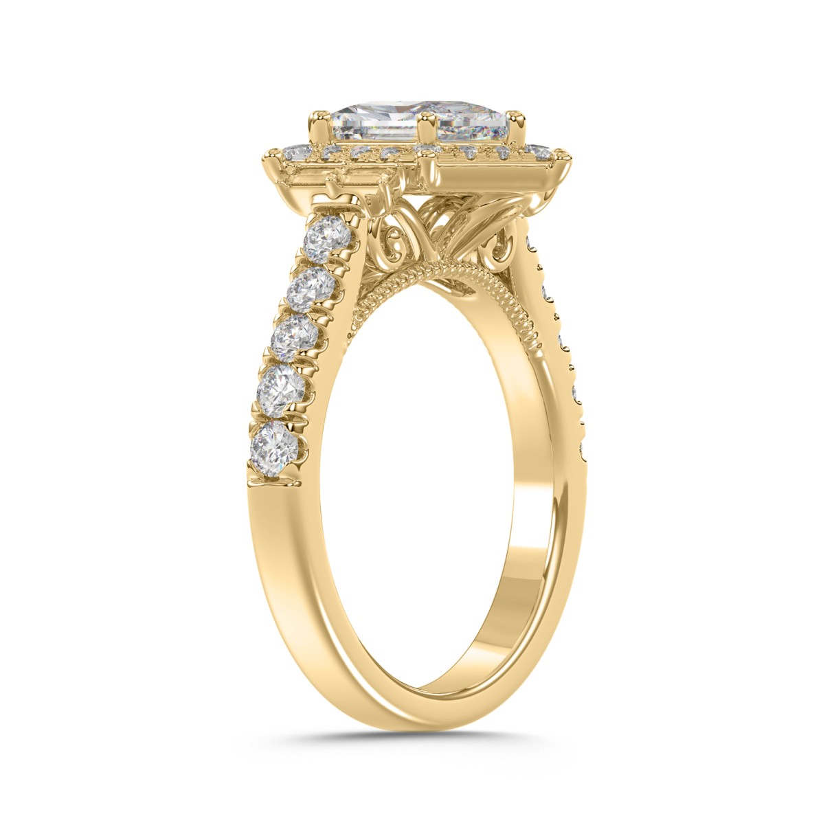 14K YELLOW GOLD 2 1/4CT ROUND/BAGUETTE/HEXAGON DIAMOND LADIES RING