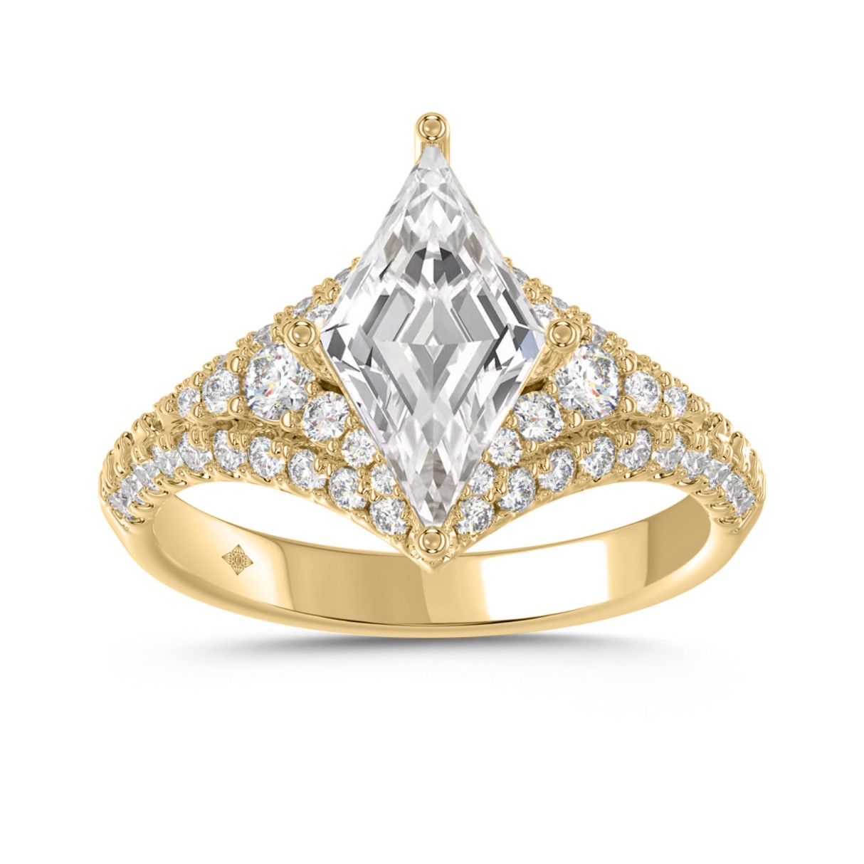 14K YELLOW GOLD 2 3/4CT ROUND/LOZENGE DIAMOND LADIES RING (LOZENGE STUP CUT 2CT)