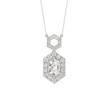 14K WHITE GOLD  1 1/2CT ROUND/HEZAGON DIAMOND STEP CUT DIAMOND LADIES PENDANT