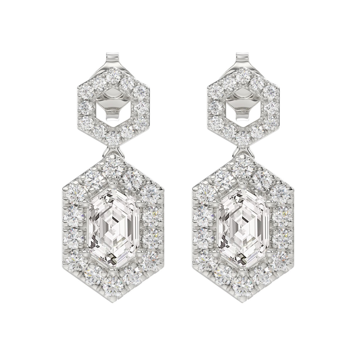 14K WHITE GOLD 2 1/4CT ROUND/KITE STEP CUT DIAMOND LADIES EARRINGS