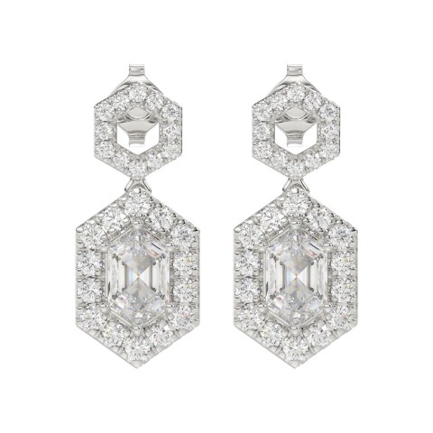 14K WHITE GOLD 2 1/4CT ROUND/KITE STEP CUT DIAMOND LADIES EARRINGS