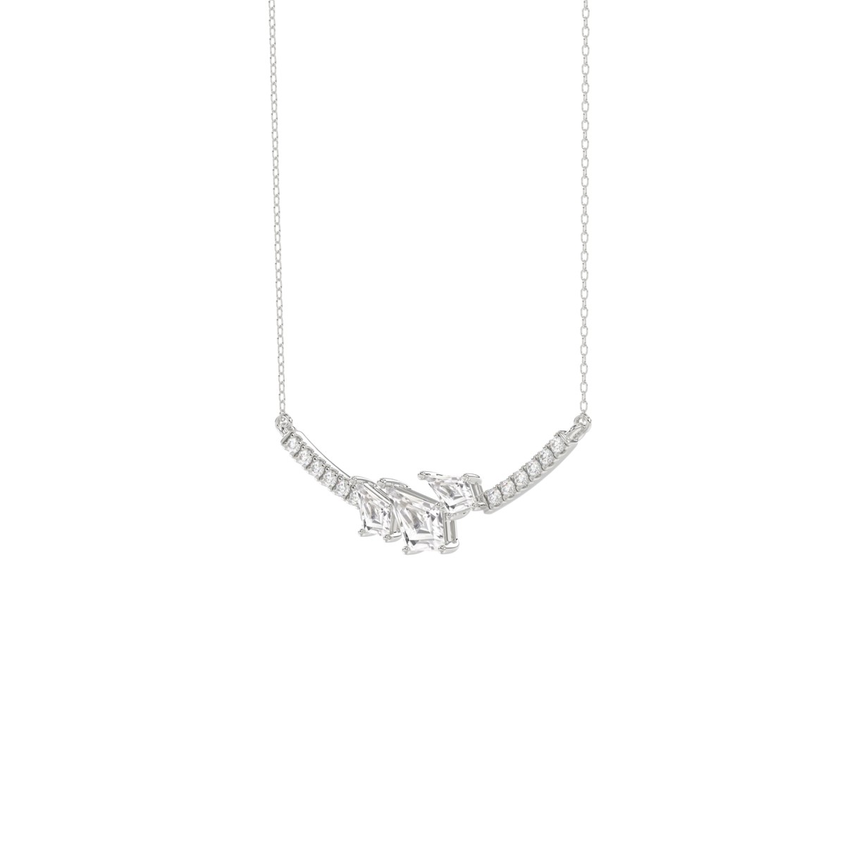 14K WHITE GOLD 3/4CT ROUND/KITE STEP CUT DIAMOND LADIES NECKLACE