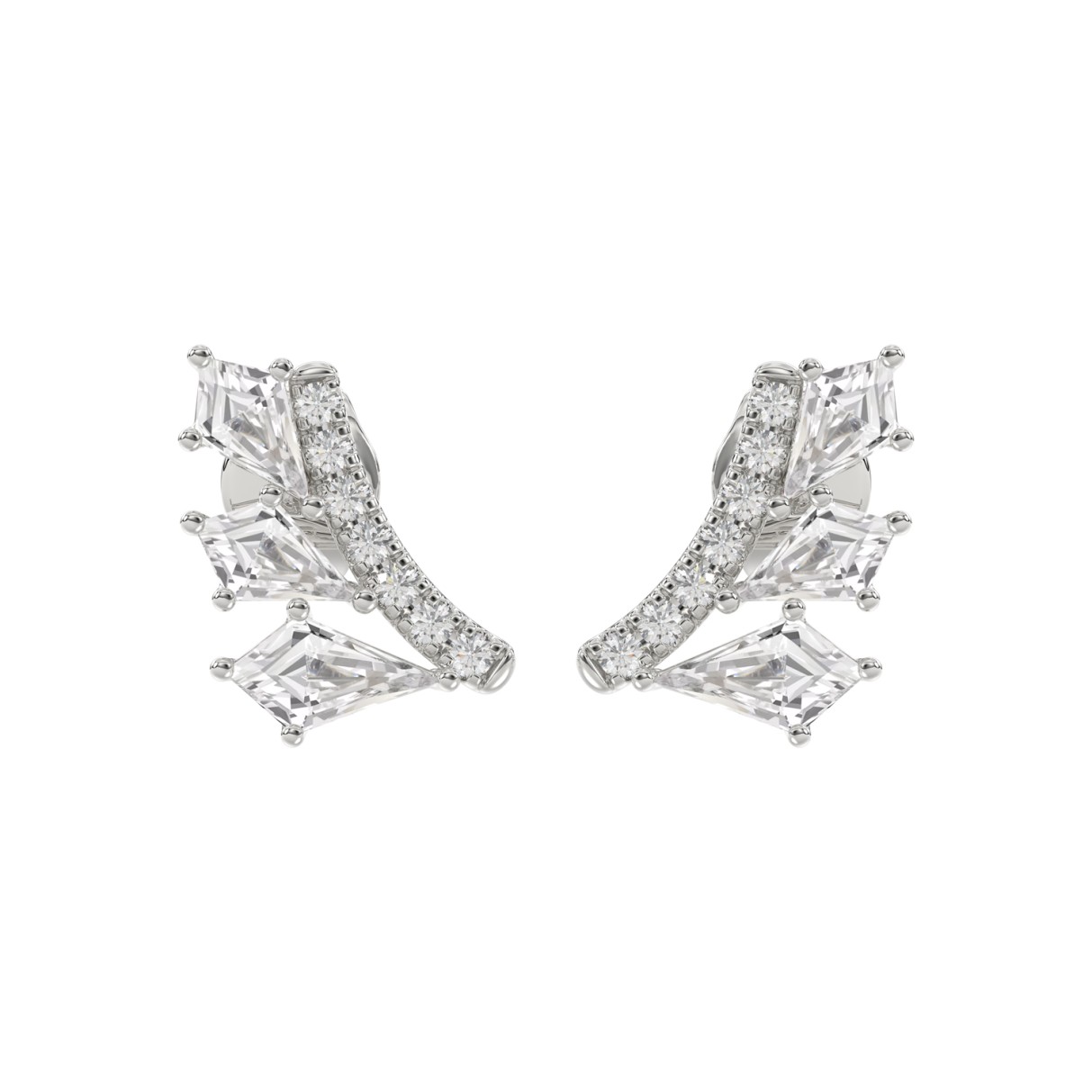 14K WHITE GOLD 1 1/2CT ROUND/KITE STEP CUT DIAMOND LADIES EARRINGS