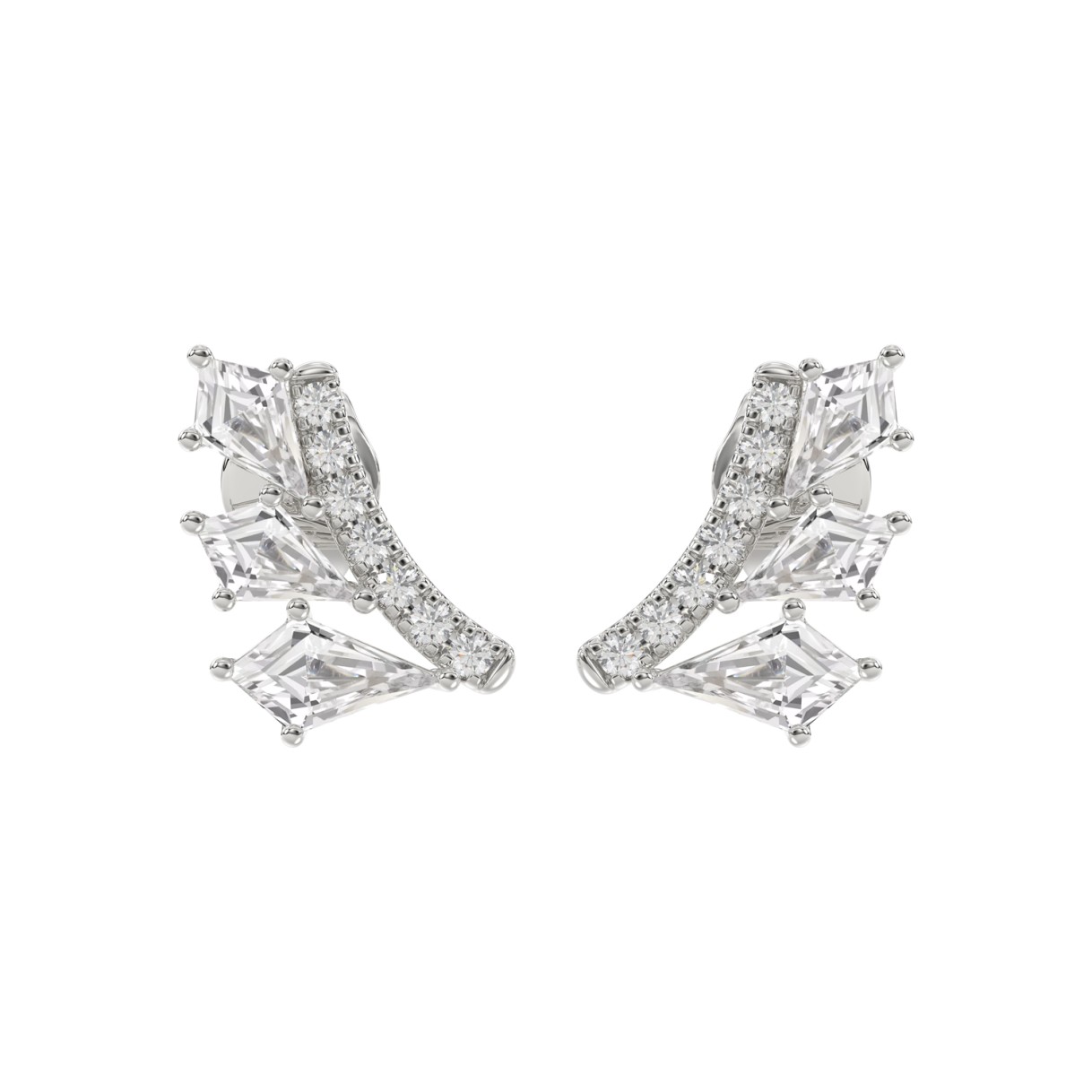 14K WHITE GOLD 1 1/2CT ROUND/KITE STEP CUT DIAMOND LADIES EARRINGS