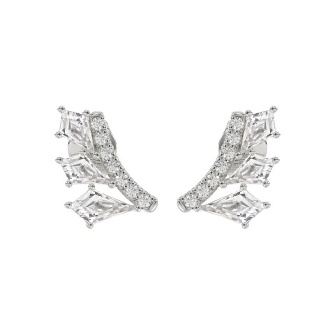 14K WHITE GOLD 1 1/2CT ROUND/KITE STEP CUT DIAMOND LADIES EARRINGS