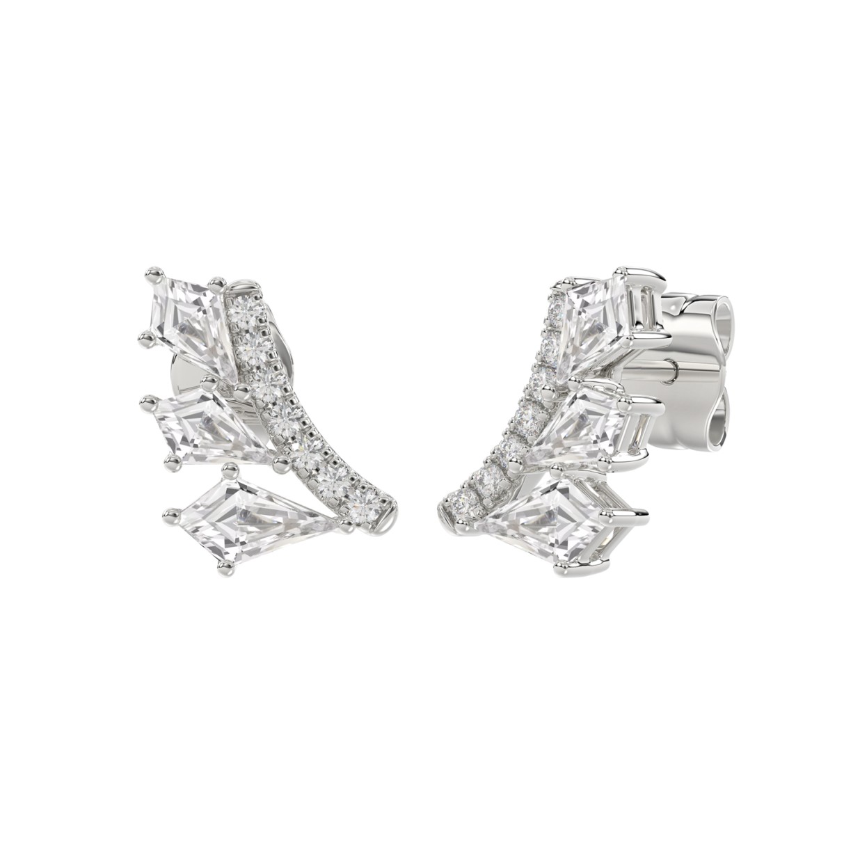 14K WHITE GOLD 1 1/2CT ROUND/KITE STEP CUT DIAMOND LADIES EARRINGS