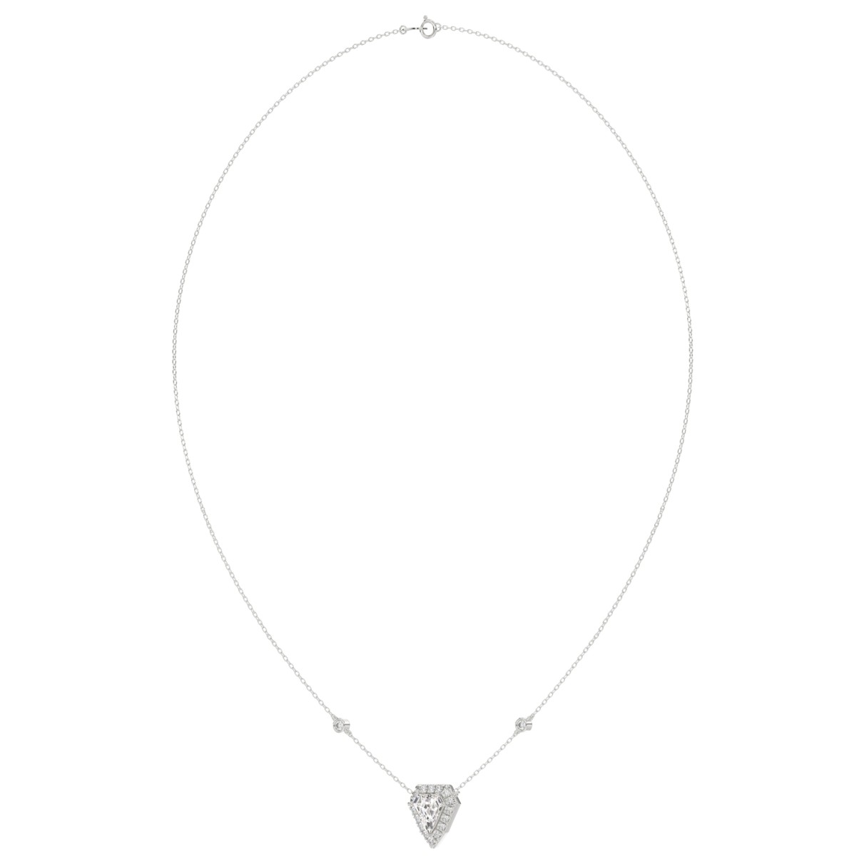 14K WHITE GOLD 1 1/2CT ROUND/SHIELD STEP CUT DIAMOND LADIES NECKLACE