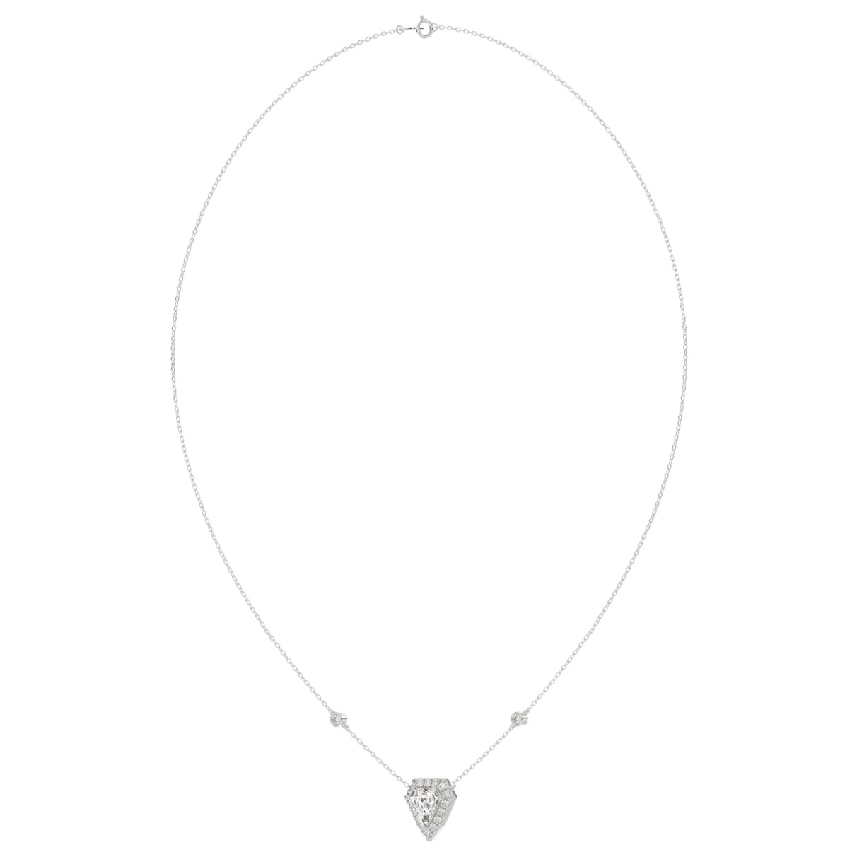 14K WHITE GOLD 1 1/2CT ROUND/SHIELD STEP CUT DIAMOND LADIES NECKLACE