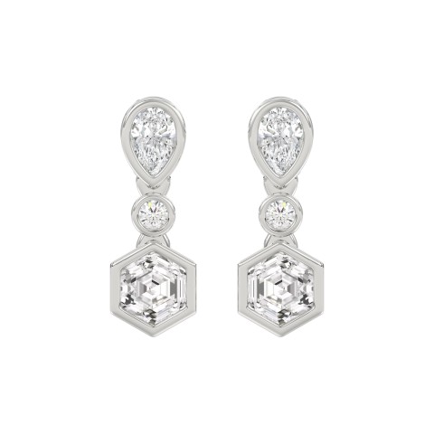 14K WHITE GOLD 1 1/2CT ROUND/PEAR/HEXAGON DIAMOND LADIES EARRINGS