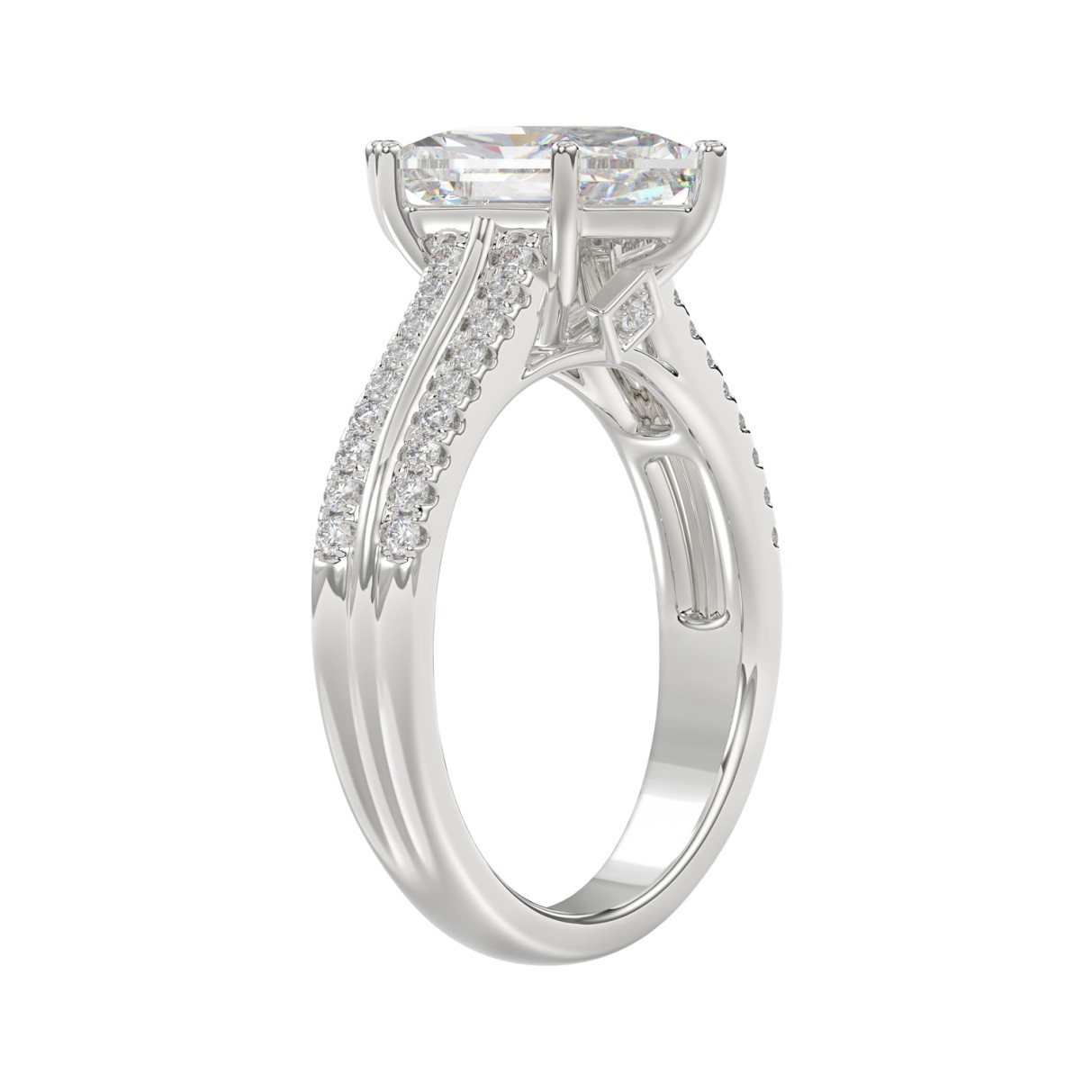 14K WHITE GOLD 3 1/4CT ROUND/HEXAGON DIAMOND LADIES RING (CENTER STONE HEXAGON STEP CUT DIAMOND 3CT