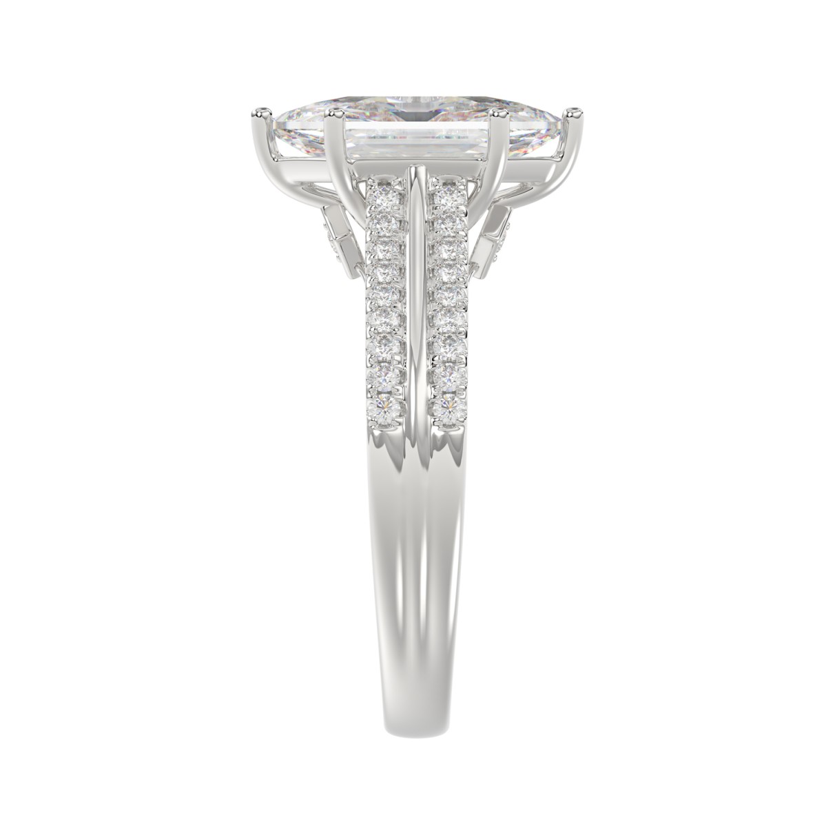 14K WHITE GOLD 3 1/4CT ROUND/HEXAGON DIAMOND LADIES RING (CENTER STONE HEXAGON STEP CUT DIAMOND 3CT