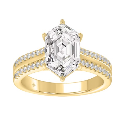 14K YELLOW GOLD 3 1/4CT ROUND/HEXAGON DIAMOND LADIES RING