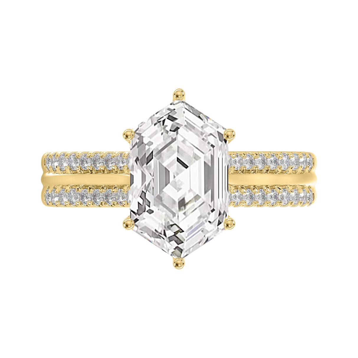 14K YELLOW GOLD 3 1/4CT ROUND/HEXAGON DIAMOND LADIES RING