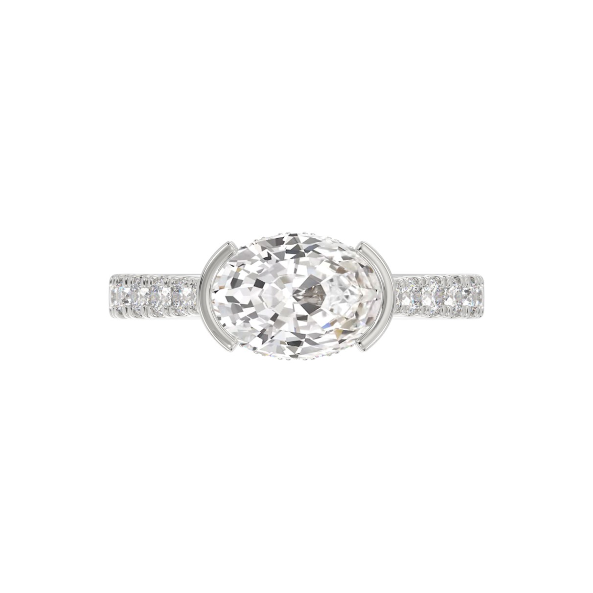 14K WHITE GOLD 2 1/2CT ROUND/OVAL DIAMOND LADIES RING (CENTER STONE OVAL DIAMOND 2CT