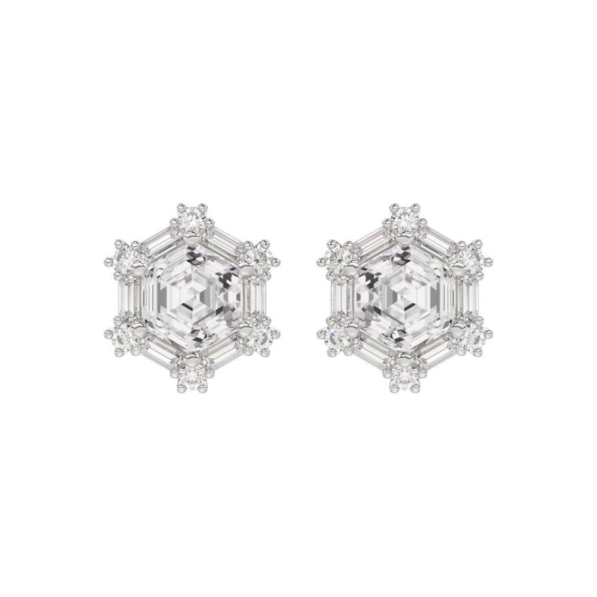 14K WHITE GOLD 1 1/4CT ROUND/BAGUETTE/HEZAGON STEP...