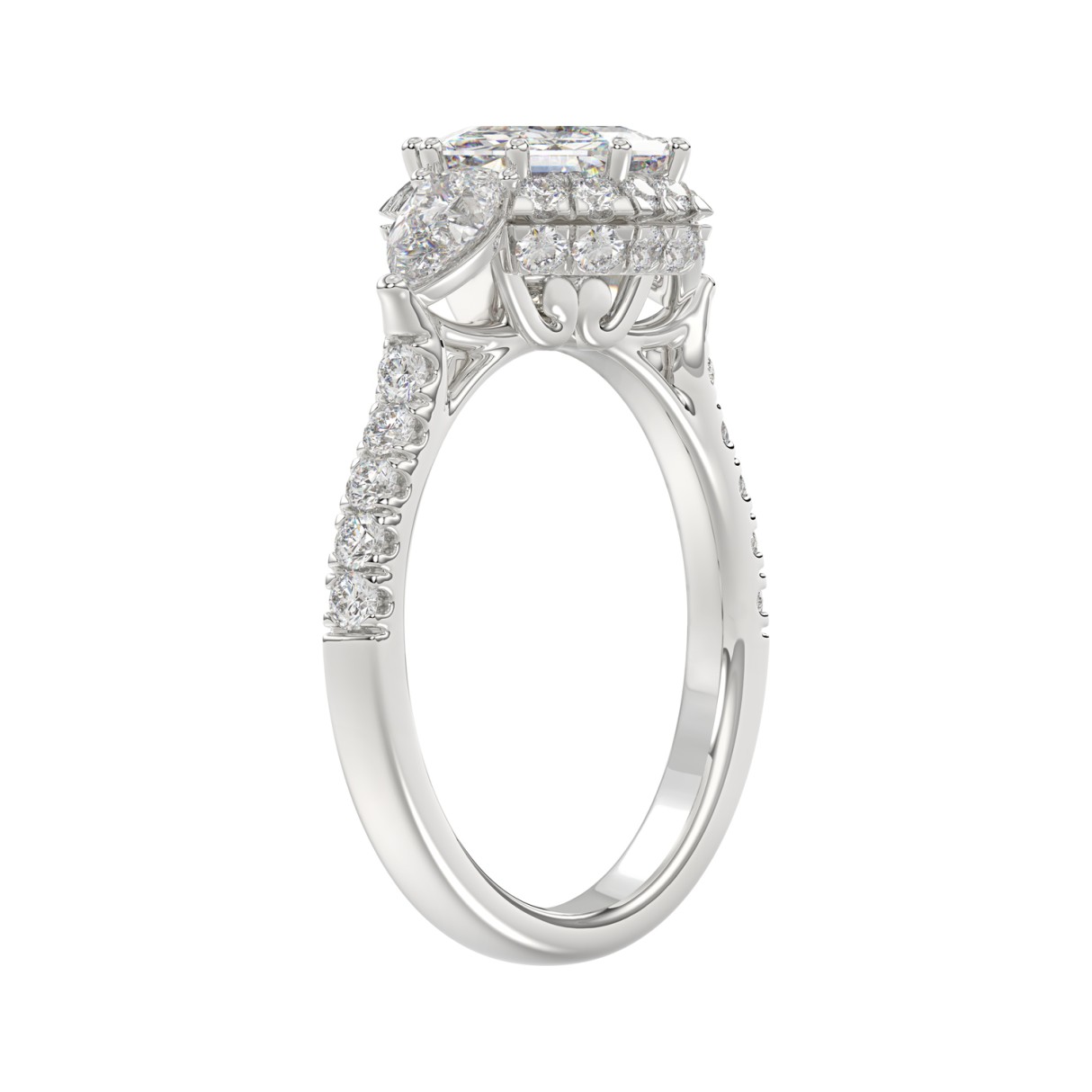 14K WHITE GOLD 2.00CT ROUND/PEAR/OCTAGON STEP CUT DIAMOND LADIES RING