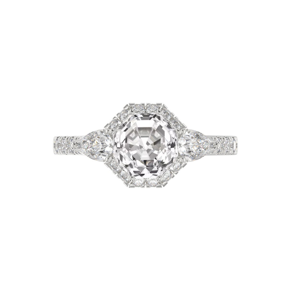 14K WHITE GOLD 2.00CT ROUND/PEAR/OCTAGON STEP CUT DIAMOND LADIES RING