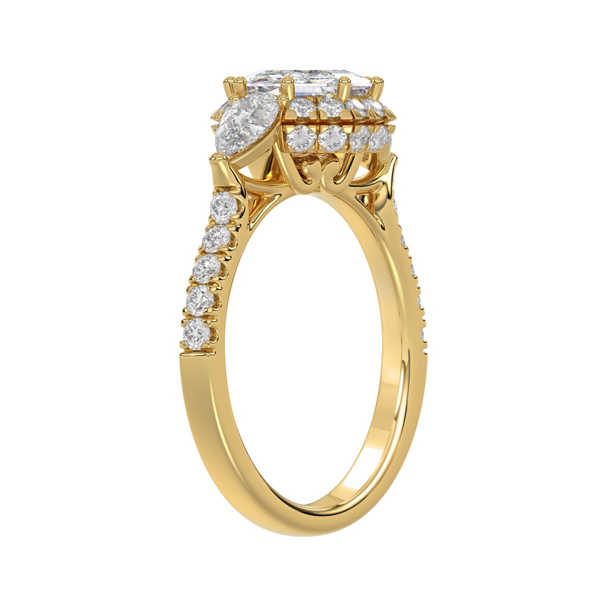 14K YELLOW GOLD 3.00CT ROUND/PEAR/OCTAGON STEP CUT DIAMOND LADIES RING