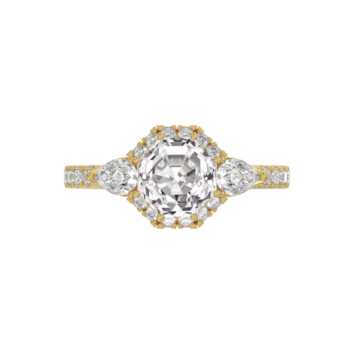 14K YELLOW GOLD 3.00CT ROUND/PEAR/OCTAGON STEP CUT DIAMOND LADIES RING