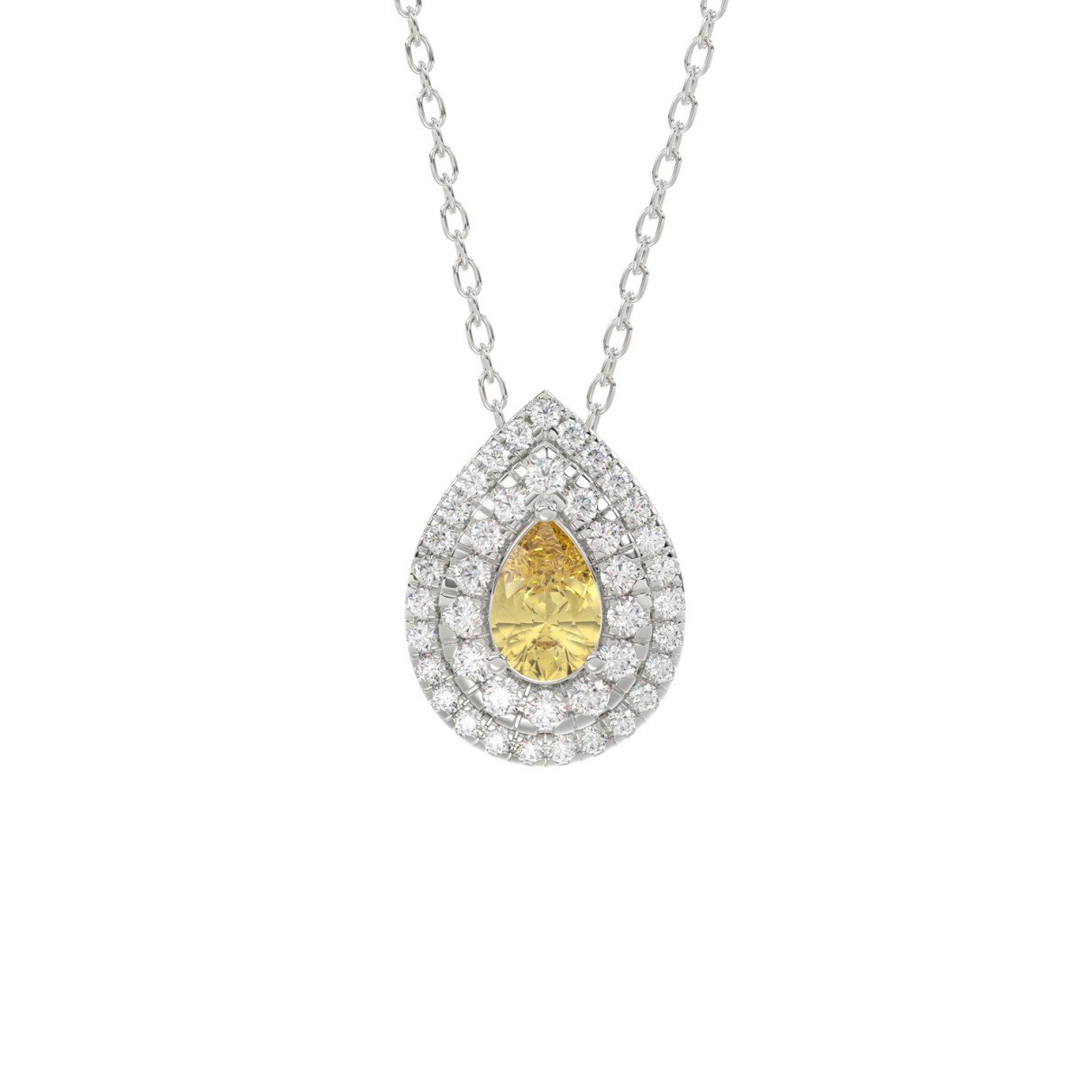 14K WHITE GOLD CRAFTED WITH 18K YELLOW GOLD BACK PLATE 2 1/2CT ROUND/PEAR DIAMOND LADIES PENDANT WITH CHAIN