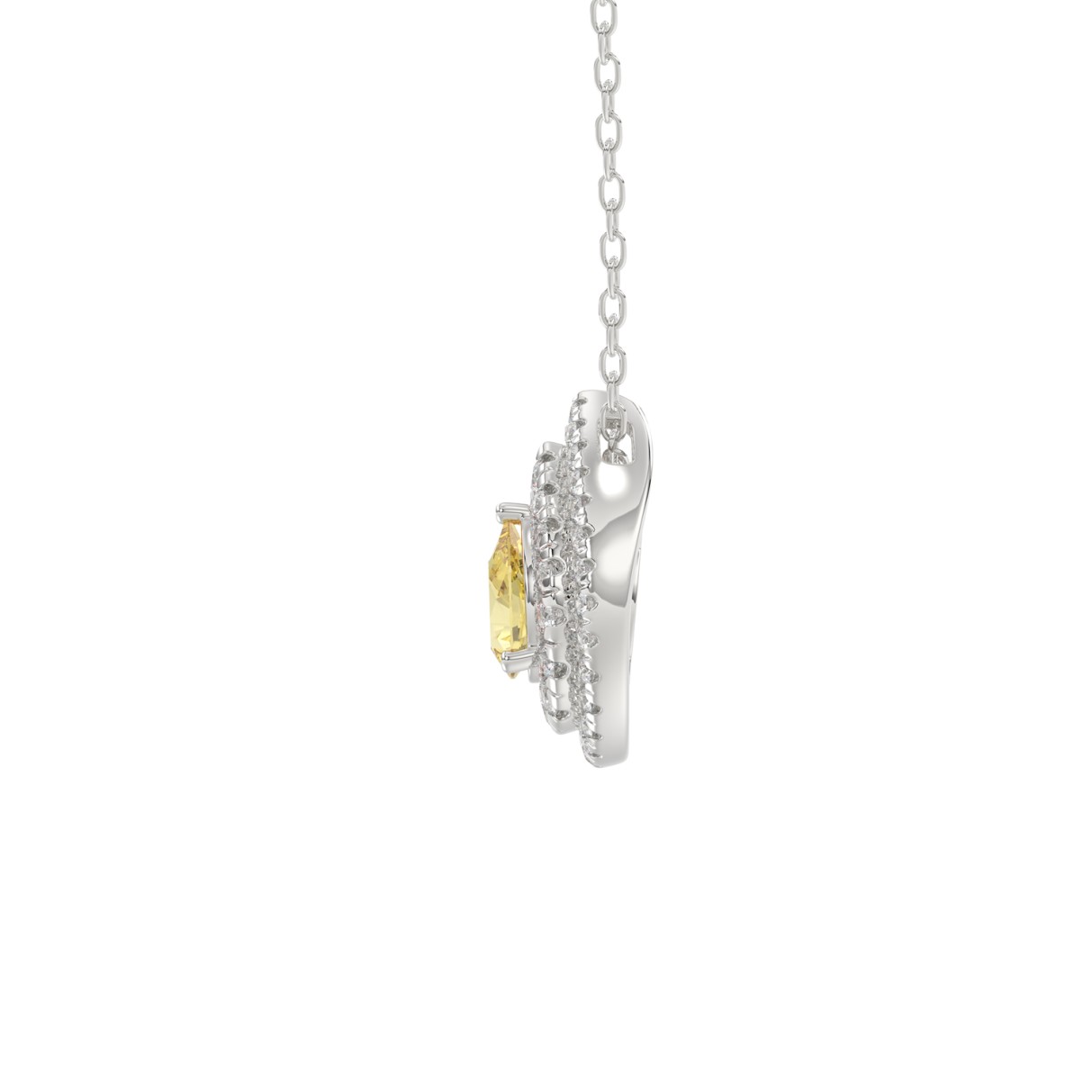 14K WHITE GOLD CRAFTED WITH 18K YELLOW GOLD BACK PLATE 2 1/2CT ROUND/PEAR DIAMOND LADIES PENDANT WITH CHAIN