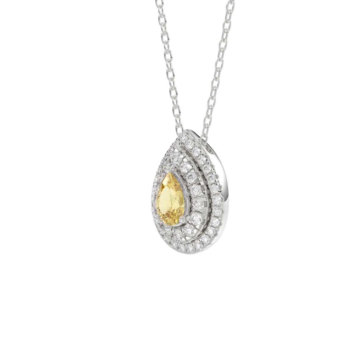 14K WHITE GOLD CRAFTED WITH 18K YELLOW GOLD BACK PLATE 2 1/2CT ROUND/PEAR DIAMOND LADIES PENDANT WITH CHAIN