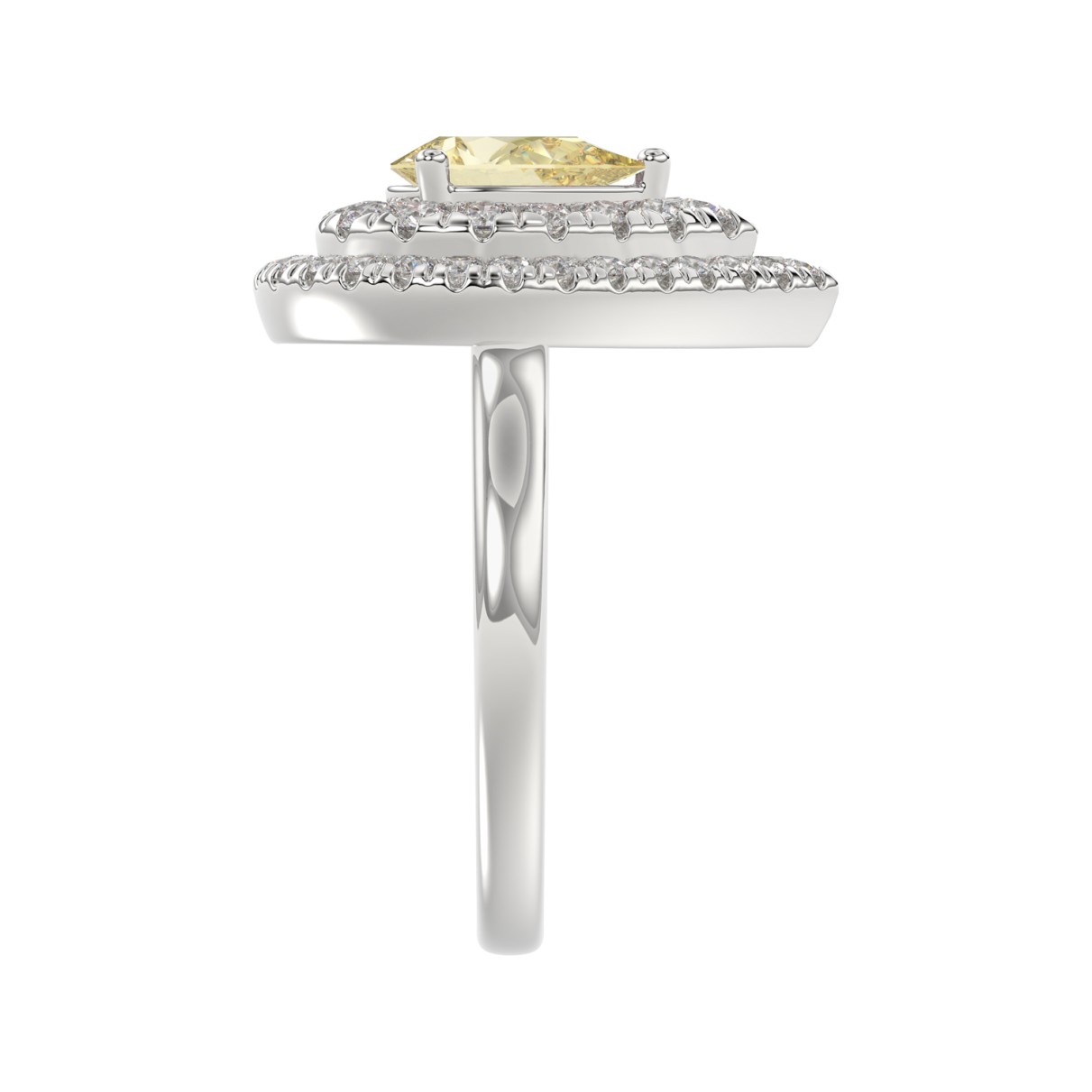 14K WHITE GOLD CRAFTED WITH 18K YELLOW GOLD SHANK  2 1/2CT ROUND/YELLOW PEAR DIAMOND LADIES RING