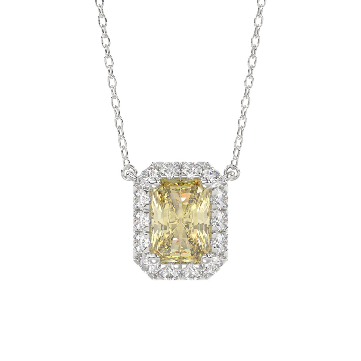 14K WHITE GOLD 1 1/4CT ROUND/YELLOW EMERALD DIAMOND LADIES PENDANT WITH CHAIN (YELLOW EMERALD DIAMOND 1.00CT)
