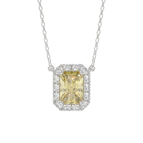 14K WHITE GOLD 1 1/4CT ROUND/YELLOW EMERALD DIAMOND LADIES PENDANT WITH CHAIN (YELLOW EMERALD DIAMOND 1.00CT)